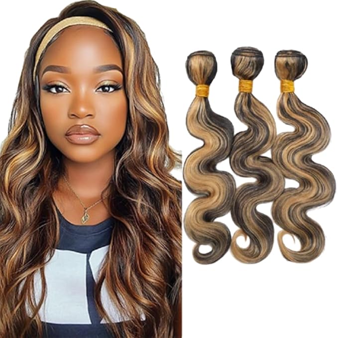 P1B/27 Ombre Bundles Body Wave Human Hair Two Tone 1B and 27 Human Hair Body Wave Bundles Brazilian Weave Soft and Silky for Black Women 20 22 24 Inch