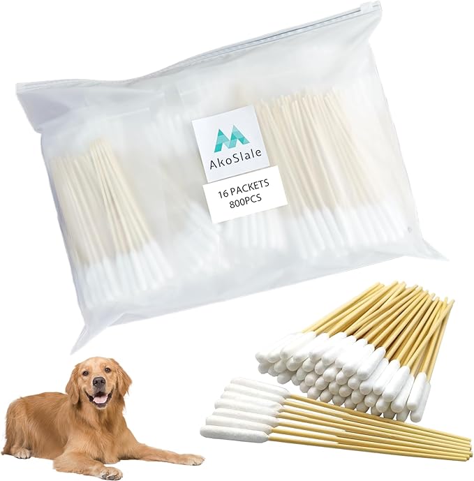 Dog Q Tips, Qtips Cotton Swabs for Dogs, 6 Inch Long, Ear Cleaning Swabs, Wound Care, 800 Count, Eco-Friendly Bamboo Cotton, Ear Care for Pets