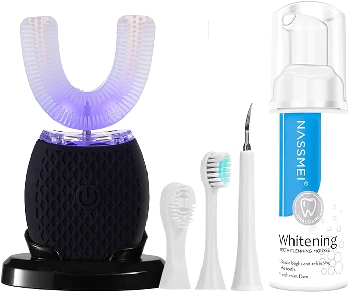 Automatic Toothbrush for Adults Ultrasonic Electric Ultrasonic Toothbrush 30'' Automatic Timer Wireless Charging Washable Travel Home Dual-use (Black, M)