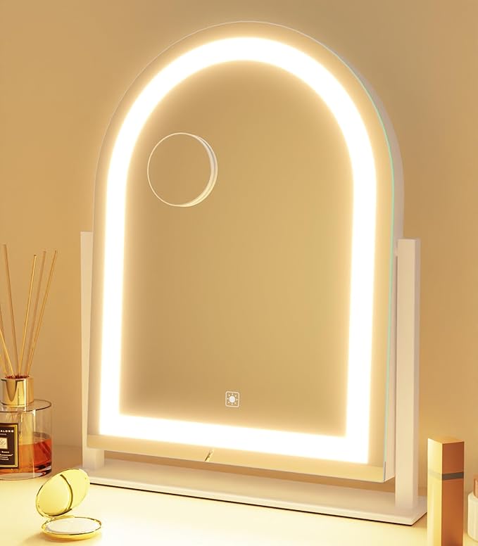 Curved Makeup Vanity Mirror with Lights 17.2" Large LED Lighted Mirror, Hollywood Make Up Mirror with Lighting, Smart Touch,Detachable 5X Magnification 360° Rotation, (White,Gift Box)