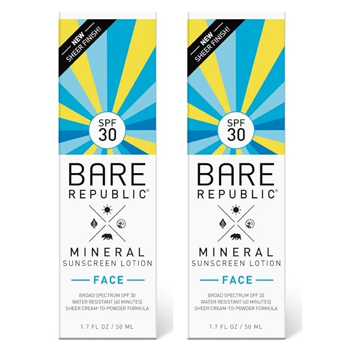 Bare Republic Mineral Matte Sunscreen SPF 30 Sunblock Face Lotion, Sheer and Light Finish, 1.7 Fl Oz