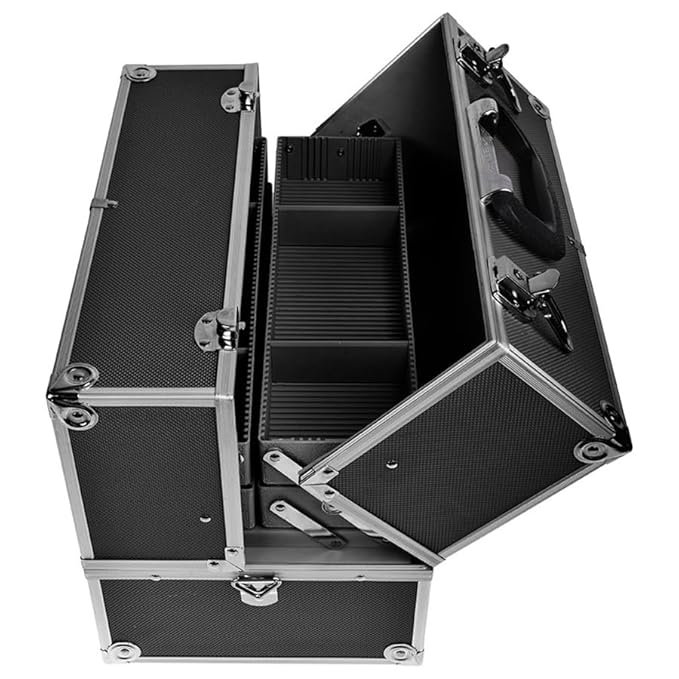 SHANY Essential Pro Makeup Train Case Cosmetic Box Portable Makeup Case Cosmetics Beauty Organizer Jewelry storage with Locks, Multi Compartments Makeup Box and Shoulder Strap - Jet black