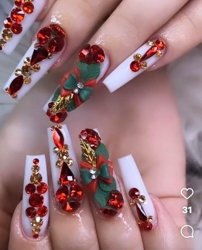 Set 24Pcs 3D Acrylic Christmas Nail Art Charms- Santa, Snowman, Reindeer,Pine tree, Penguin, Bear heart Handmade by Acrylic Powder (Noel-KILUM-Style-1)