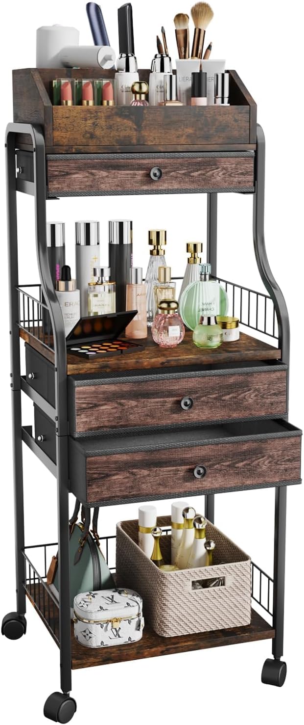 HapiRm Floor Makeup Organizer Storage - Vanity Skincare Make Up Organizers and Storage with Drawers, Cosmetics Display Cases Holder for Skin Care Nail Polish Perfume Makeup Brush