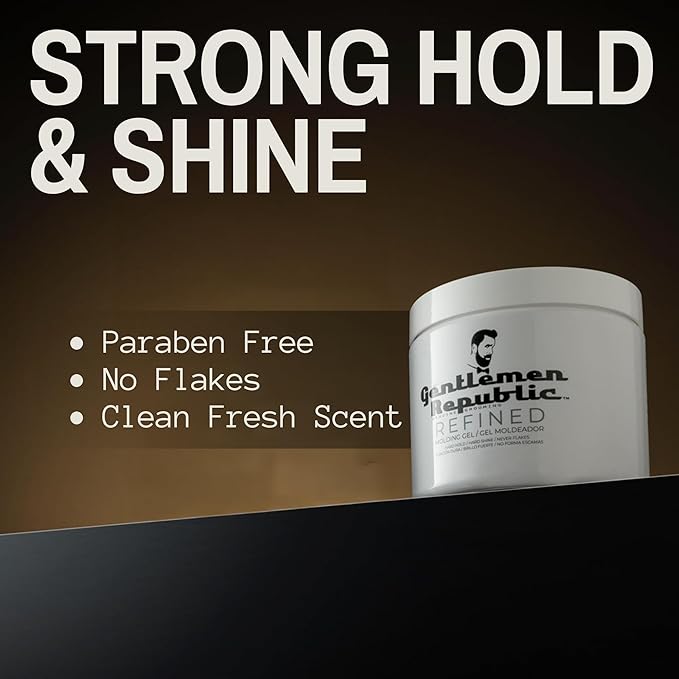 Gentlemen Republic 8oz Refined Hair Gel - Professional Formula for 24 Hour Shine and Hold, Humidity Resistant, 100% Alcohol-Free and Never Flakes, Made in the USA