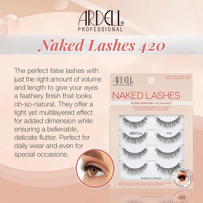 Ardell Naked Strip Lashes 420 - Soft Lightweight Fibers, Natural Look, Comfortable & Easy Application False Eyelashes, 4 Pairs, 2 Pack