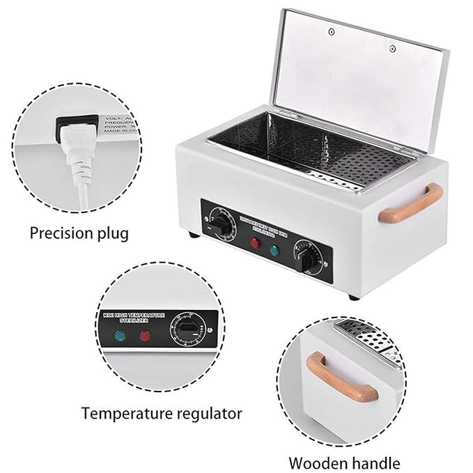 High Temperature Metal Tool Cleaning Box with Timer 110V 300W 1.5L Dry Heat Cabinet with Adjustable Temperature and Handle for Beauty SPA Salon Barber Metal Equipment Cleaning