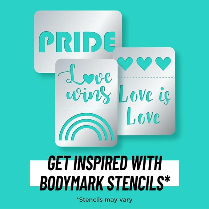 BODYMARK BIC Temporary Tattoo Markers for Skin, Pride Pack, Flexible Brush Tip, 11-Count Pack of Assorted Colors, Skin-Safe, Cosmetic Quality, Unique Gifts
