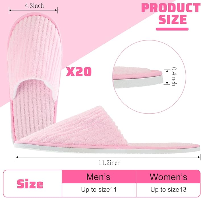 Panitay 20 Pairs Reusable Spa Slippers for Guests Washable House Slippers with Triple Layer Coral Fleece for Home Indoor Hotel Travel, Closed Toe