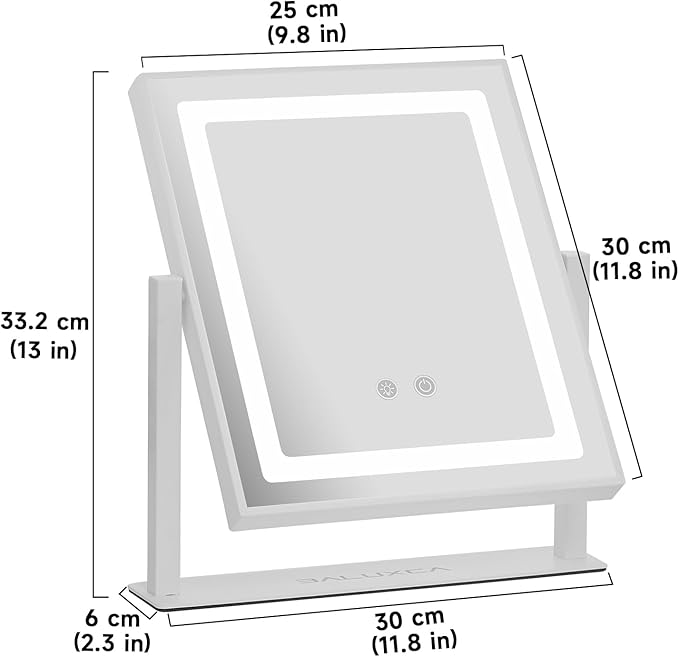 Lighted Makeup Mirror，Hollywood Vanity Mirror with Lights，Touch Control，3 Colors Dimable，Brightness Adjustable，Detachable 10x Magnification，for Vanity Desk Tabletop，Bedroom，360°Rotation，Gift for Women