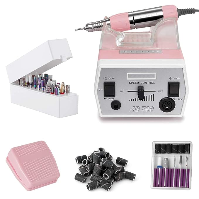 Makartt Geneviere Electric Nail Drill Machine with Nail Drill Bits Holder Dustproof Stand Bundle