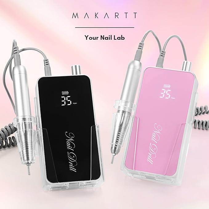 Makartt Electric Nail Drill, 35000RPM Rechargeable Efile with Coreless Motor, Nouvella Portable Nail Filer Machine for Acrylic Gel Removal with Drill Bits Set, Black