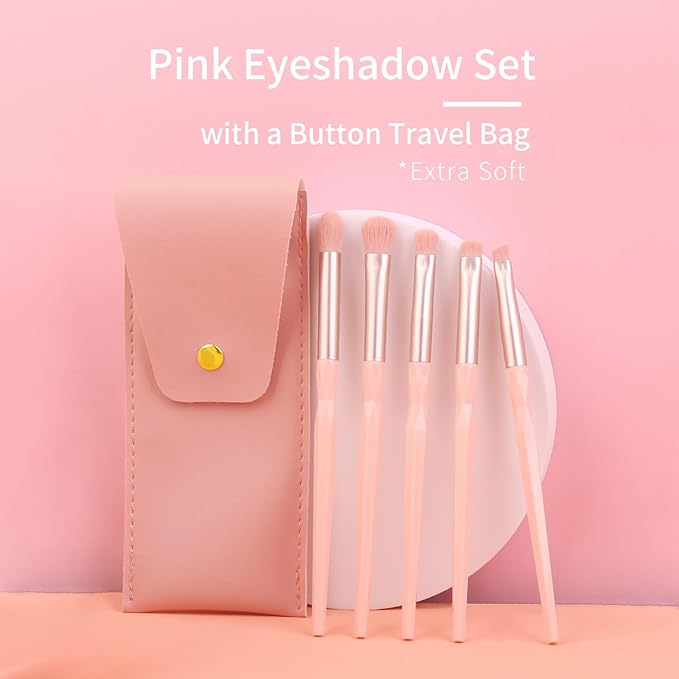 Pink Portable Eye Shadow Brush Set by ENZO KEN, Vegan Eyeshadow Brushes Set, Small Nose Contour Brush, Diamond Eyeshadow Brush, Eye Brush, Eyeshadow Blending Brush, Eye Makeup Brushes Set Professional