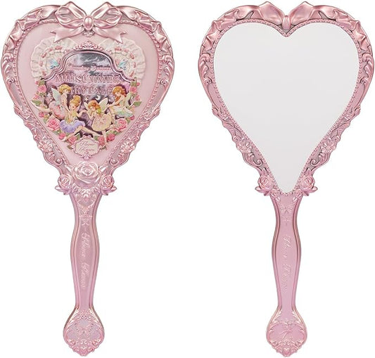 Flower Knows Strawberry Rococo Hand Mirror,Portable Vintage Handheld Mirror,Durable Metal Mirror,Cute & Aesthetic Princess Mirror,with Long Handle for Easy Holding,Gift for Girls(Milky Pink)
