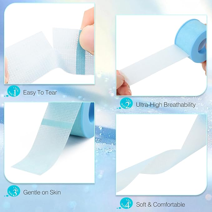 6 Rolls Lash Tape for Eyelash Extensions,Eyelash Tape Silicone Gel Eyelash Extension Tape for Sensitive Skin Pain-Free Removal Lash Extensions Tape(1in x 4yd, 6Rolls,Blue)