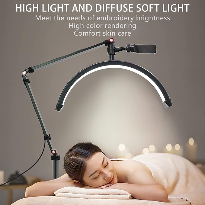Desk Lash Light, Adjustable Brightness Half Moon Lamp, Adjustable Height Lash Lamp for Eyelash Extensions, Tattoo Artists & Nail Tech, 16in