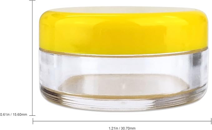 Beauticom (Quantity: 50 Pieces) 5G/5ML Round Clear Jars with Yellow Lids for Scrubs, Oils, Toner, Salves, Creams, Lotions, Makeup Samples, Lip Balms