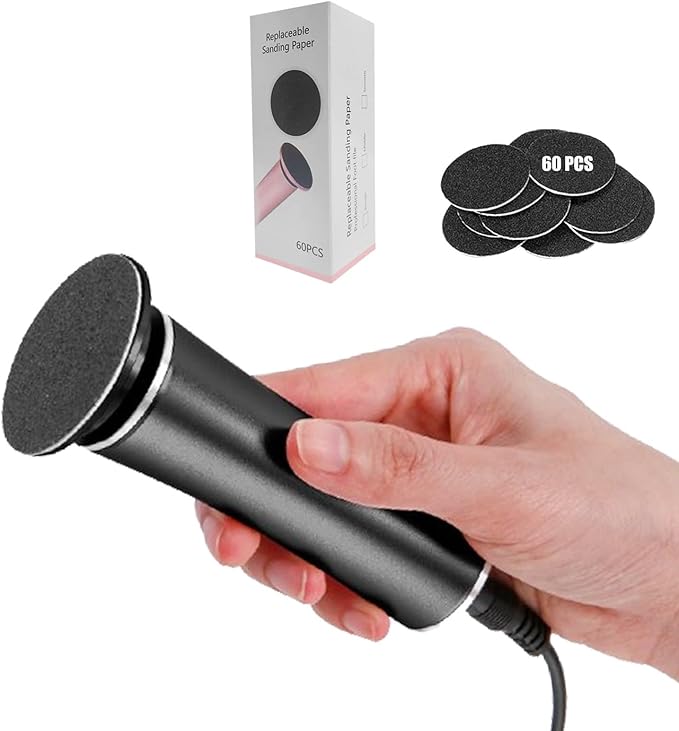 Electric Foot File Callus Remover Professional Foot File Pedicure Tools Adjustable Speed 60pcs Replacement Sandpaper disc Easy to Remove Cutin Dead Skin calluses(Black 60pcs)