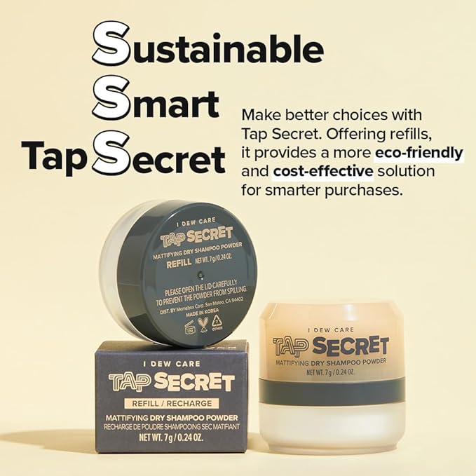 I Dew Care Dry Shampoo - Tap Secret Duo Gift set, With Black Ginseng, Non-aerosol, Benzene-free, Mattifying Root Boosting Powder, No White Cast, Formulated without Gluten, Travel Size, 2 Count, 0.48Oz