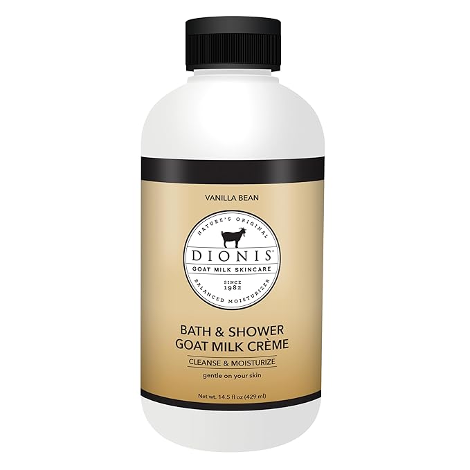 Dionis Goat Milk Skincare Vanilla Bean Bath Soap & Liquid Shower Crème, Skin Moisturizer & Hydrating Body Wash Made in The USA, Cruelty Free Shower Gel For Sensitive Skin, 14.5 oz Bottle