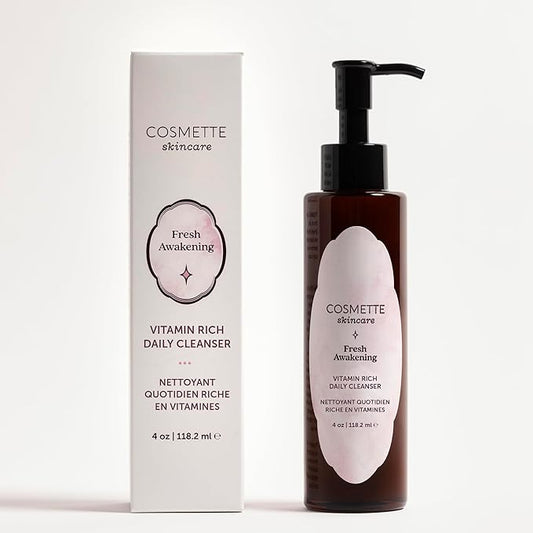 Cosmette Fresh Awakening Daily Cleanser, Face Wash & Makeup Remover With Olive, Sunflower, & Rice Bran Oils, Gentle, Natural Skin Care, Hydrating, Nourishes & Protects Skin, Vegan, 4 FL Oz