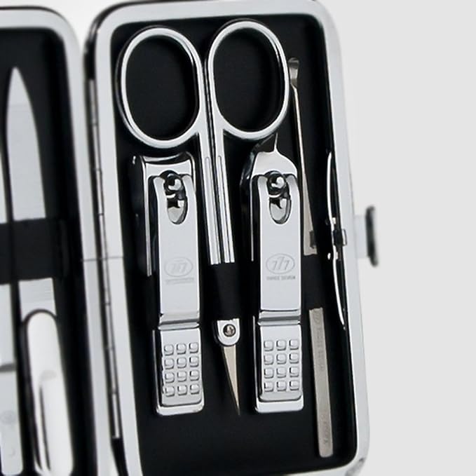 Korean Nail Clipper! World No. 1. Three Seven (777) Premium Quality Gift Travel Manicure Grooming Kit Nail Clipper Set (8 PCs, 377BVC), Made in Korea, Since 1975