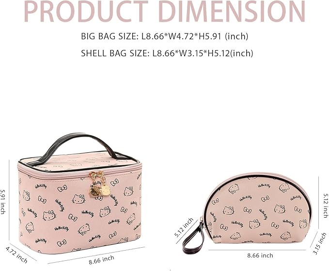 AmBealla Make up Bag Travel Cosmetic Bags Brush Holder Zipper Pouch Case Organizer Cute Organizer Suitable for Purse for Women (Light Pink 2PCS)