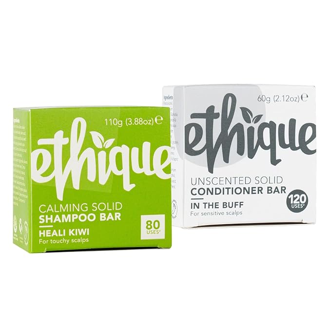 Ethique Touchy Scalps Giftpack- Calming Shampoo Bar & Conditioner Bar Set for Dry, Flakey & Itchy Scalps -Vegan, Eco-Friendly, Plastic-Free, Cruelty-Free, 6 oz (Set of 2)