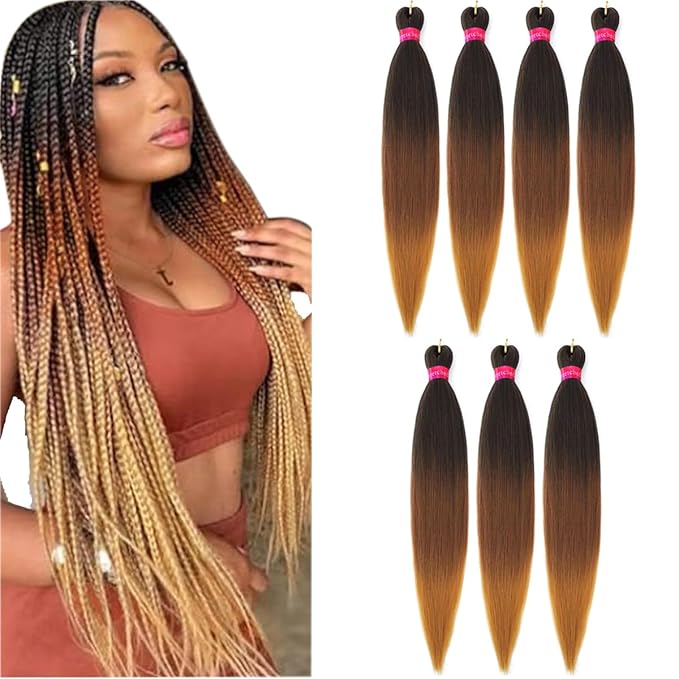 36'' Ombre Pre Stretched Braiding Hair Yaki Texture Crochet Braid Hair Extensions 4 Tones Braiding Hair Pre Stretched (7packs,1b/30/27)