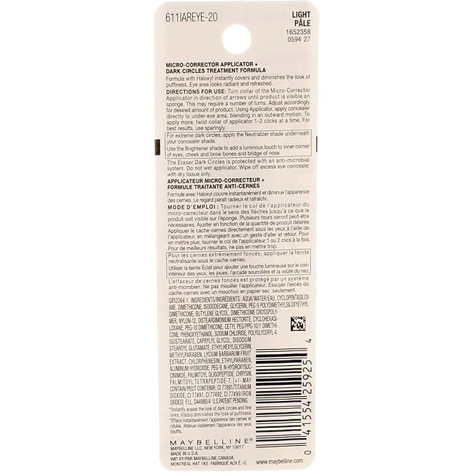 Maybelline Instant Age Rewind Eraser Dark Circles Treatment Concealer, Light 0.2 oz (Pack of 6)