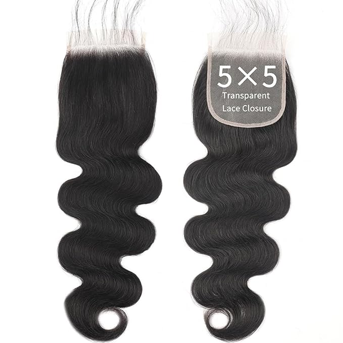 5x5 Transparent HD Lace Closure Body Wave Human Hair Closure Invisible Closure 12A Brazilian Virgin Human Hair Closure Free Part 5x5 100% Real Human Hair Pre Plucked Closure Natural Black 16 Inch