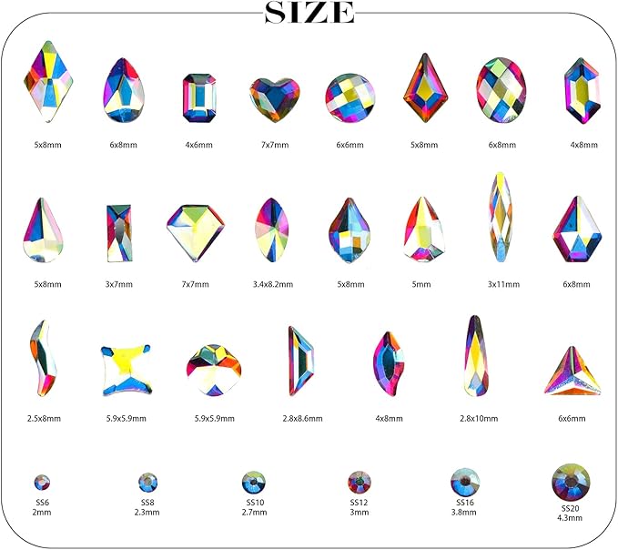 8280 Pcs AB Nail Rhinestones Crystals Multi Shapes Sizes AB Flatback Nail Glass Gems Diamonds for Nail Art Manicure DIY Crafts Jewelry Accessories