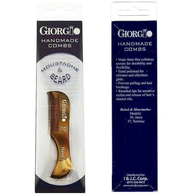 Giorgio G39 & G57 Extra Small 2.75 Inch Men's Fine Toothed Beard and Mustache Comb for Facial Hair Grooming and Styling. Wallet Pocket Comb Handmade of Quality Durable Cellulose, Saw-Cut Hand Polished