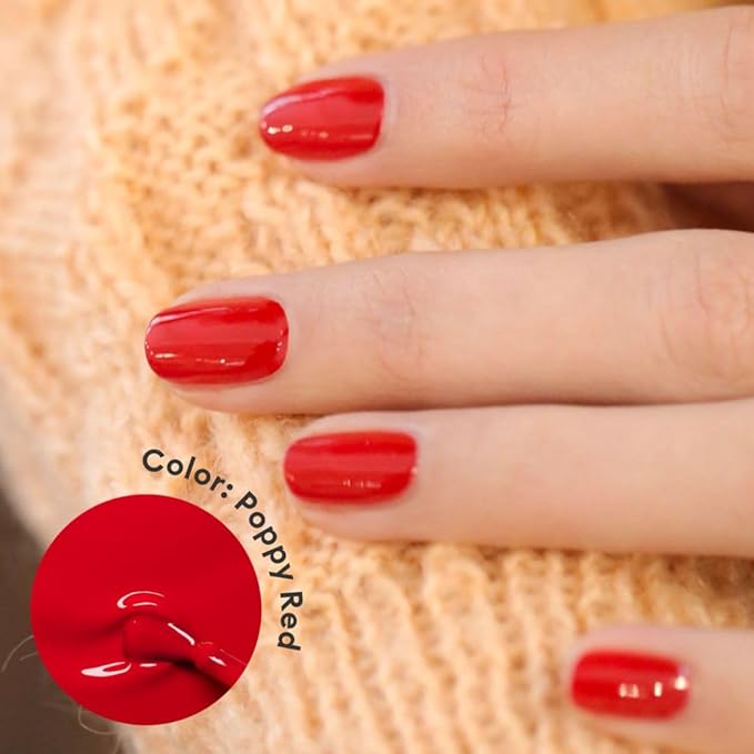 Manucurist System Green™ Red (Poppy Red) - Professional Manicure Set, Vegan & Plant-Based : 1 Nail Prep, 1 Base Coat, 1 Nail Polish, 1 Top Coat, Drying Drops- No Lamp -Beauty Gift For Woman