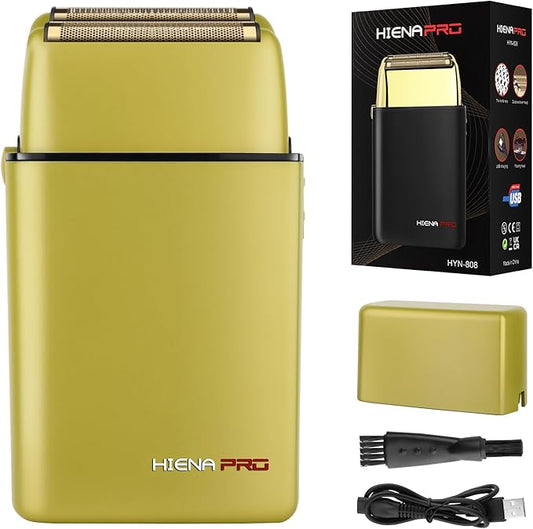 Foil Shaver for Men Barber, Double Electric Foil Trimmer, Professional Electric Razor, Close Shaver, Cordless Rechargeable with USB, Yellow