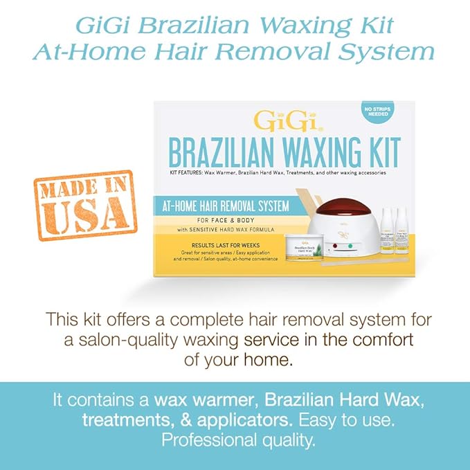 GiGi Brazilian Waxing Kit - At-Home Hair Removal Kit with Warmer, Hard Wax, and Pre & Post Treatments for Face, Bikini, and Body, 1-set