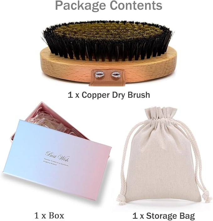 Copper Dry Brushing Body Brush with Ion Charged Bristles Dry Brush, Exfoliating Body Brushs,Reduce Stress