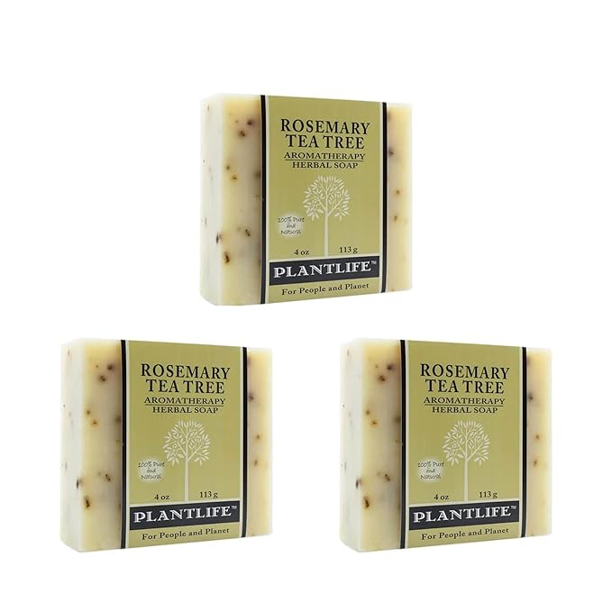 Plantlife Rosemary Tea Tree 3-Pack Bar Soap - Moisturizing and Soothing Soap for Your Skin - Hand Crafted Using Plant-Based Ingredients - Made in California 4oz Bar