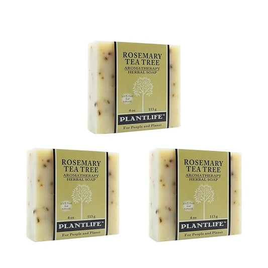 Plantlife Rosemary Tea Tree 3-Pack Bar Soap - Moisturizing and Soothing Soap for Your Skin - Hand Crafted Using Plant-Based Ingredients - Made in California 4oz Bar