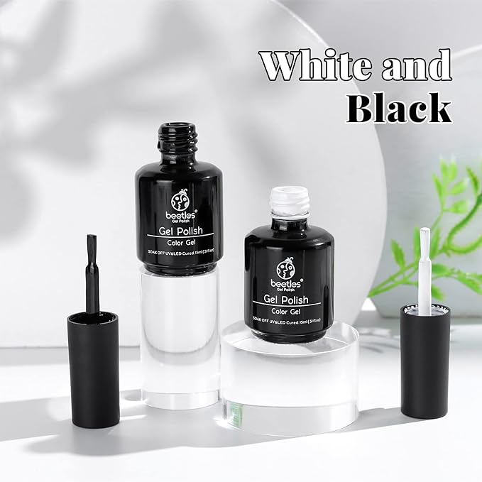 Beetles Gel Nail Polish Kit- 2 Pcs 15ml Black White Colors Polish Set Soak Off Led Polish Nail Art Manicure & Gel Polish Nail Set 20 Colors Fantasyland Collection Pastel Bright Pink Purple Navy Blue