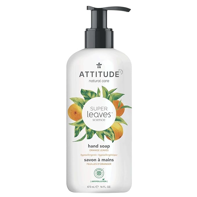 Bundle of ATTITUDE Liquid Hand Soap, EWG Verified, Plant and Mineral-Based, Vegan Personal Care Products, Orange Leaves, 16 Fl Oz + Bulk Refill, 67.6 Fl Oz