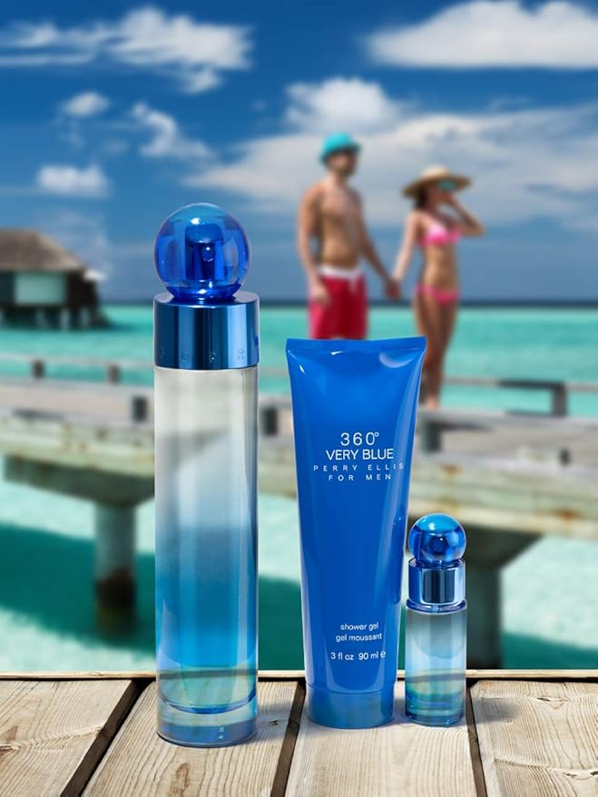 Perry Ellis Fragrances Perry Ellis 360 Very Blue for Men, 3-piece Gift Set Canister, 3.4 Fl Oz