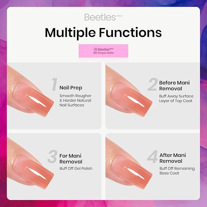 Beetles Nail Buffer Sanding Block 50 Pcs 180 Grit Polisher Buffing File 4 Sides Nail Files Pink Art Pedicure Manicure File for Acrylic Nails and Natural Nails