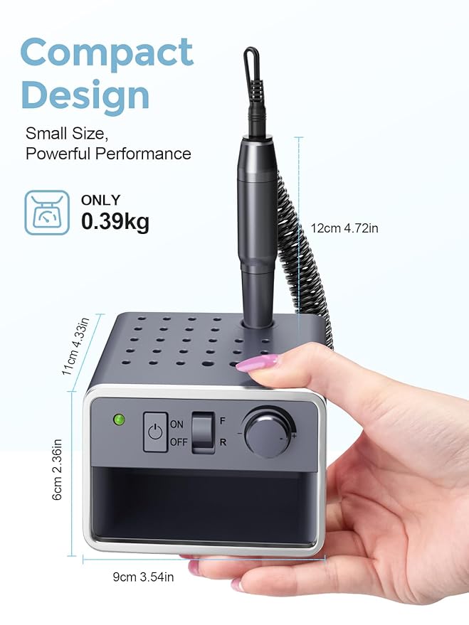 Subay Nail Drill Machine Electric File, Portable for Acrylic Gel Dip Powder Nails, Nail Drill Kit for Manicure Pedicure, Nail Set with Everything, Rose Pink (Grey)