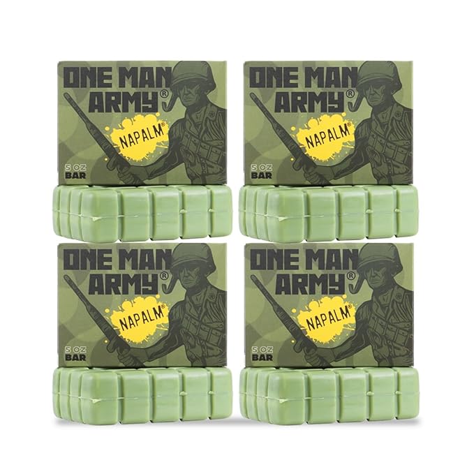 ONE MAN ARMY Napalm Bar Soap for Men by Grenade Grooming, Body and Face Natural Cleanser, Fresh Masculine Scent, Gift for Armed Forces and Military Enthusiasts, American Made, 4 Pack