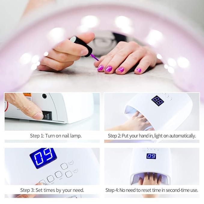 Rechargeable UV LED Nail Lamp, Professional Cordless UV Light for Nails Nail Lamp Machine with Automatic Sensor, 5 Timer Setting Fast Nail Light Curing Lamp for Salon & Home