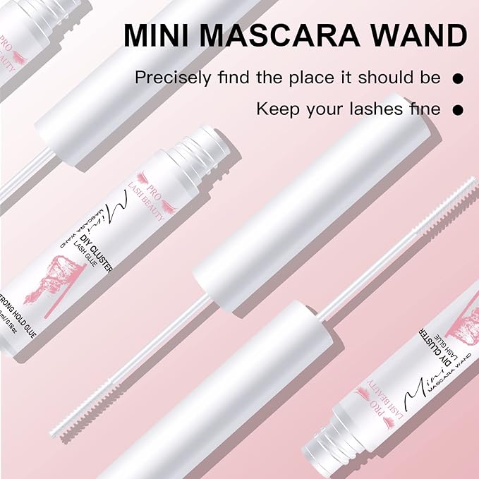Cluster Lash Glue for DIY Eyelash Extension Lash Bond Glue Mascara Wand Super Strong Hold 48 Hours Waterproof Latexfree (5ml, Clear)