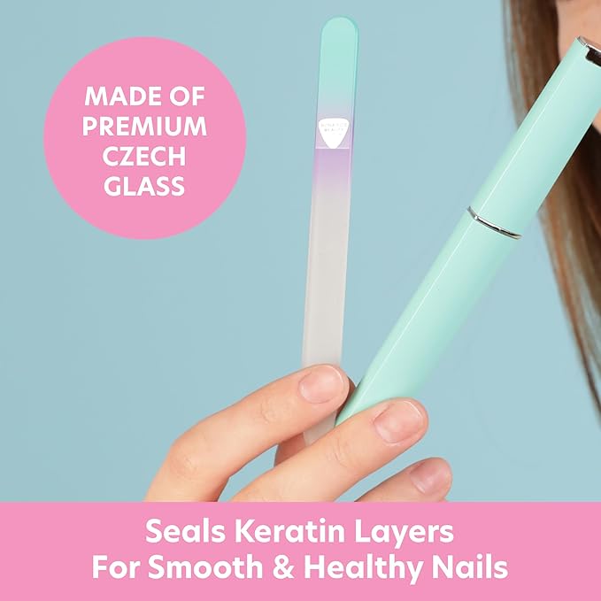 BONA FIDE BEAUTY Glass Nail File (Aqua/Violet), Cuticle Pusher and Glass Nail File (Clear) - Premium Czech Glass Bundle