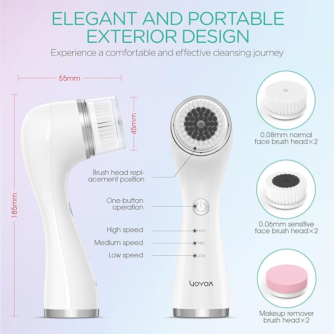 VOYOR Facial Cleansing Brush Electric for Deep Skin Cleansing Face Scrubber Rechargeable for Exfoliating and Removing Blackhead Spin Face Brush for Massaging, Remove Makeup Facial Brush FB101