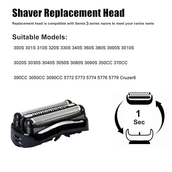 21B Series 3 Shaver Replacement Foil Compatible with Braun Series 3 Replacement Head for Braun S3 Foil Shaver fit for Electeic Razor 5409,3040s,300s,310s,320s,3050cc,360s 370cc-4,3090cc,3010s,3030s